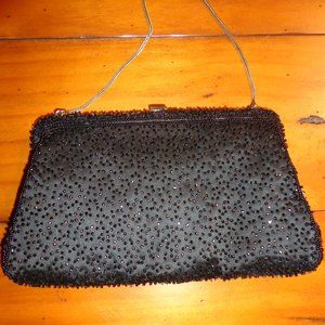 Festival Madrid Beaded Clutch Clasp Closure Black Silver Chain